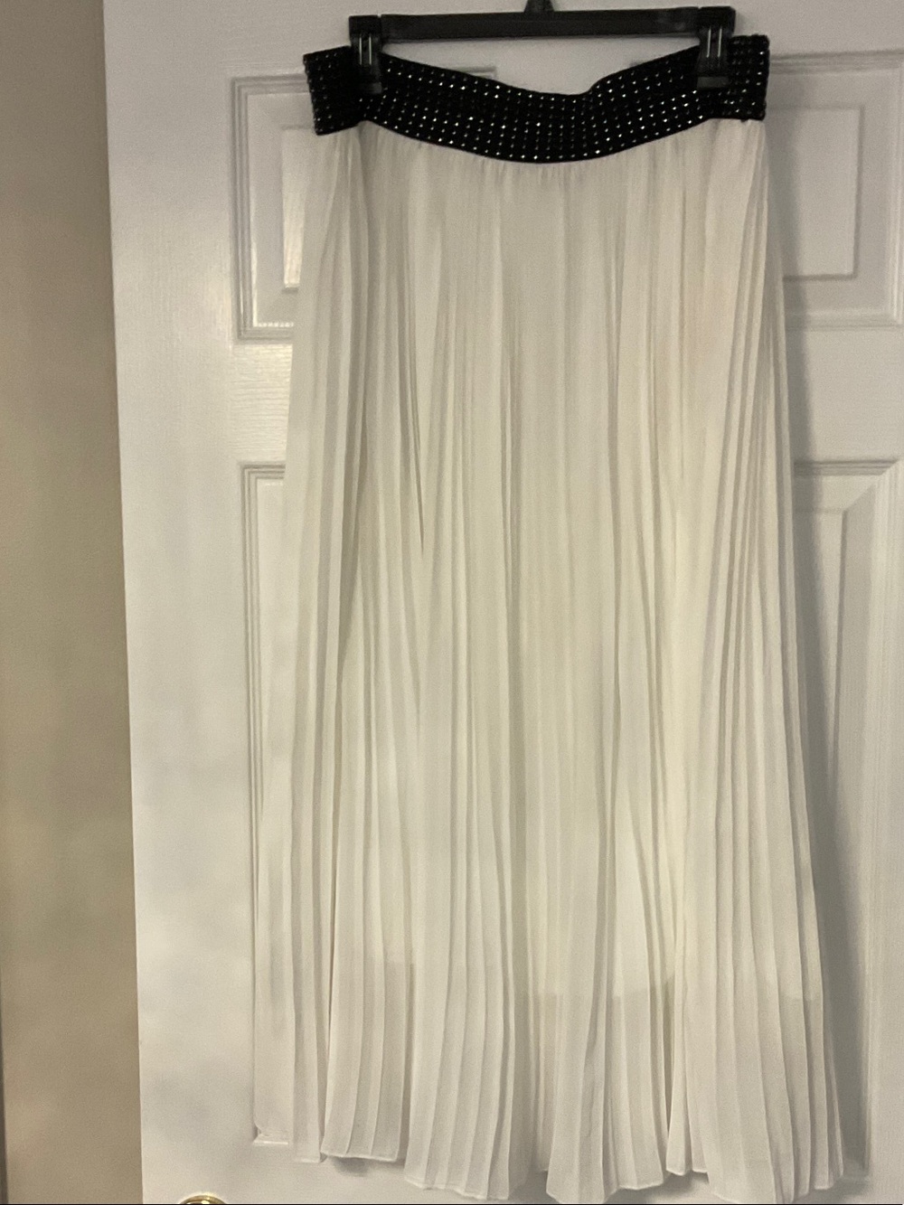 Magic White Pleated Maxi Skirt with Black Studded Waistband